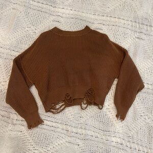 Brown Knit distressed Sweater